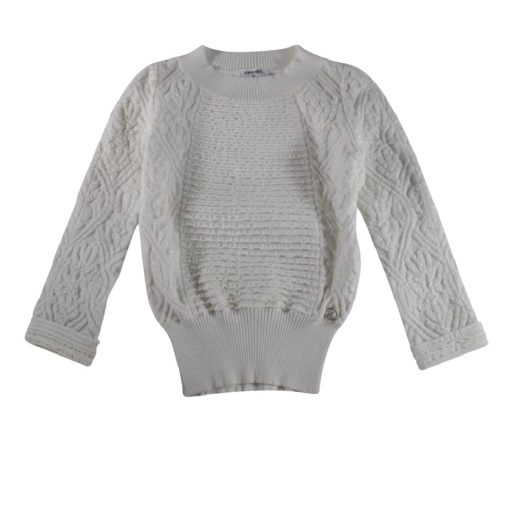 CHANEL white textured sweater/knit top. Size Europe 34